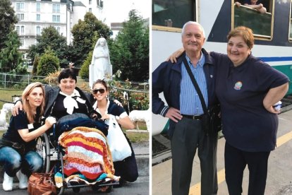 Antonietta Raco, en silla de ruedas en Lourdes en 2009, y después, ya curada