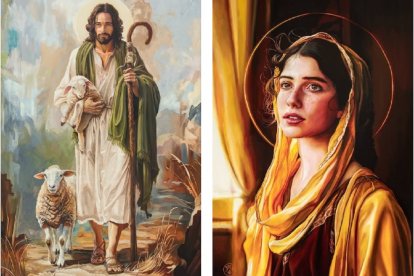 El Buen Pastor y la Virgen, dos obras de Ring Sakabe... Ofrece sus cuadros en ringsakabefineart.com