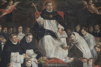 Santo Tomás de Aquino como fuente de sabiduría de la que todos beben (también la doctrina social de la Iglesia), en un cuadro de 1648 de Antoine Nicolas en Notre-Dame de París.