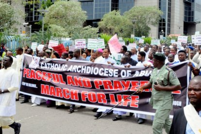 Manifestación de católicos en Nigeria.