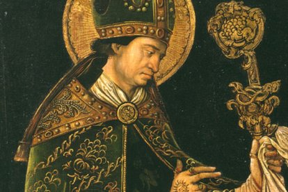 San Valentín, ricamente vestido de obispo renacentista, pintado por Leonhard Beck en 1510