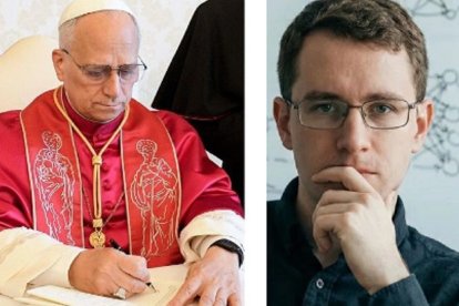 Collage, con el Papa León XIV firmando Dilexi Te y el informático y co-fundador de Anthropic Chis Olah