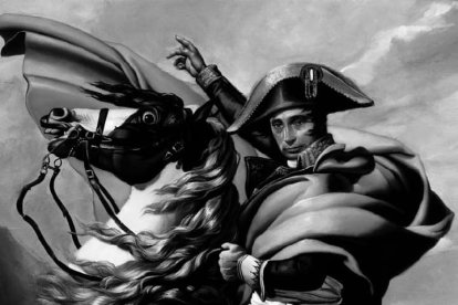 Vladimir Putin sobre la figura de Napoleón, uno de los varios retratos del mandatario ruso del pintor Nikas Safronov, que acaba de ser recibido en audiencia por el Papa Francisco.