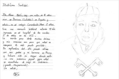 Carta y retrato de María al Papa Francisco.