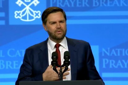 J.D. Vance, durante su intervención en el Desayuno Nacional Católico de Oración.