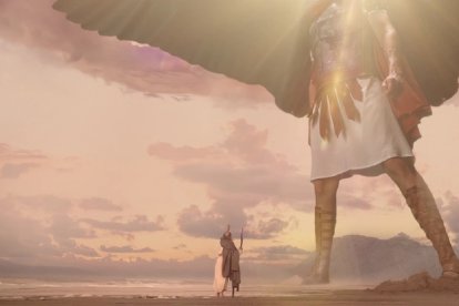 ¿Alguien había visto así de grande al ángel de Apocalipsis que da un rollo a Juan? Una novedad en el cine