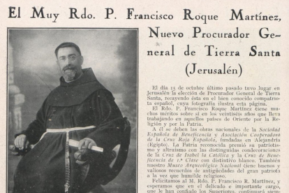 La Hormiga de Oro de Barcelona dio noticia, el 31 de diciembre de 1931, del nombramiento del padre Roque como procurador general de Tierra Santa.