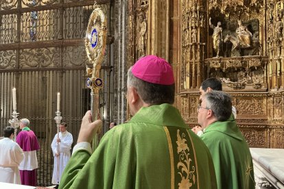 Monseñor Martínez Camino presidiendo la misa del domingo en la Catedral de Sevilla.