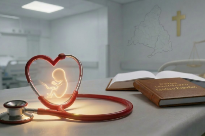 Estetoscopio médico protegiendo la vida embrionaria en el conflicto ético-judicial.