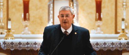 George Weigel, durante una conferencia de principios de abril en la iglesia del Sagrado Corazón de Shawnee (Kansas).