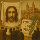 El Santo Rostro y la Catedral de Jaén con los mártires jienenses