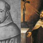 San Juan de la Cruz (1542-1591) en un grabado de Francisco Pacheco (c. 1599) y en un cuadro anónimo de mediados del siglo XVII.