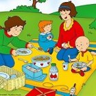 Caillou con sus padres y hermana.
