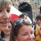 Costanza Miriano en un acto profamilia junto al Coliseo, donde echaban los cristianos a los leones bajo acusaciones falsas