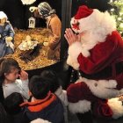 Una forma de enseñar a los niños a conservar el sentido de la Navidad: también Santa Claus adora al Niño Dios.