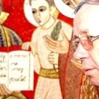 El padre Marko Iván Rupnik junto a uno de sus hermosos mosaicos