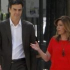 Susana Díaz y Pedro Sánchez en las pasadas elecciones andaluzas - ella, ex catequista, ya gobierna y no necesita promesas laicistas de Sánchez