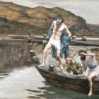 Simón Pedro, se ató la túnica y se echó al agua.