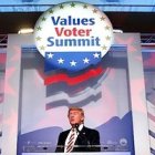 Donald Trump intervino a principios de septiembre en la Cumbre de Votantes con Valores.