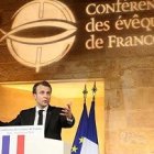 Macron, durante su discurso ante los obispos de Francia