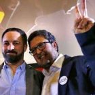 Francisco Serrano, candidato de VOX a la Junta de Andalucía, a la derecha, junto a Santiago Abascal, presidente del partido a nivel nacional.