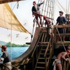 Pintura recientemente presentada por Augusto Ferrer-Dalmau que muestra a Elcano cuando decida completar la vuelta al mundo