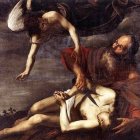 Isaac pudo resistirse, pero consintió en el sacrificio al que iba a ser sometido: Abraham y él confiaban en Dios. Orazio Riminaldi, «El sacrificio de Isaac», 1625.