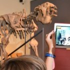 Niños con el famoso megaterio del Museo Nacional de Ciencias Naturales... que encontró y excavó un sacerdote dominico