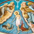 'Bautismo de Jesús', fresco en la iglesia ortodoxa de San Juan Bautista, en Betania de Transjordania.