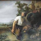 Campesino desenterrando tesoto