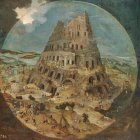 'Construcción de la Torre de Babel' (1595), atribuida a un seguidor de Pieter Brueghel el Joven (Museo del Prado). Le hemos preguntado a una inteligencia artificial si es capaz de crear textos sagrados y cómo los interpreta...