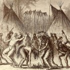 “Danza de las cabelleras”. Del libro infantil “Historia de los indios para niños”, de Francis S. Drake (1884).