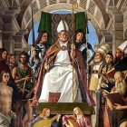 San Ambrosio de Milán, retablo al óleo de Alvise Vivarini (1503) en la iglesia de Santa María Gloriosa dei Frari, en Venecia. Fue proclamado obispo cuando aún era solo un catecúmeno.