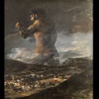 'El coloso' de Goya (Museo del Prado), una representación adecuada de lo que supone la crematística ilimitada (ya denunciada por Aristóteles) como factor de destrucción de la virtud, de la familia y de la civilización.