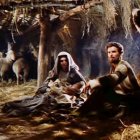 Escena al inicio de la película 'Ben Hur' (1959) de William Wyler, cuando los Reyes Magos miran en la cueva de Belén.