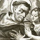 El Beato Moner recibe del ángel un vaso de agua con el que aliviar sus mortificaciones.