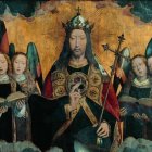 La realeza de Cristo se fundamenta en su condición de Hijo de Dios encarnado y sus títulos de Creador y Redentor. Hans Memling (c. 1440-1494), 'Cristo rodeado de ángeles músicos'.