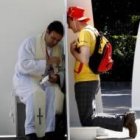 Un sacerdote confiesa a un peregrino