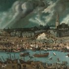 'Vista de la Ciudad de Sevilla', óleo atribuido a Alonso Sánchez Coello (1531-1588, Museo del Prado). Por la ciudad, sede de la Casa de la Contratación de Indias, paseaban en esa época santos, héroes, sabios y artistas sin igual.