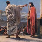 Pilato consulta a la multitud si salva o no a Jesús, buscando la verdad, identificada con la mayoría, según Felipe González. Cuadro de Robert Leinweber (1845-1921).