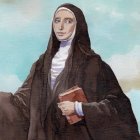 Mamá Antula, en un retrato (detalle) de Enrique Breccia que refleja, con la Cruz y la Palabra, su espíritu apostólico.