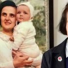Gianna Emanuela, junto a un retrato de Santa Gianna Beretta Molla sosteniendo en brazos a una de sus hermanas. Ella vive por la decisión consciente de su madre de entregar su vida por ella.