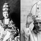 León XIII y San Juan Pablo II, separados por un siglo. Tiempos distintos, Papas distintos y mensajes básicamente coincidentes: 'Rerum novarum' (1891) y 'Centesimus annus' (1991).