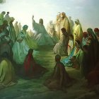 Jesús predicando, en un óleo copia de un grabado de Gustavo Doré.