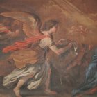 Jesús servido por los ángeles tras el ayuno en el desierto: cuadro en la iglesia de El Hoyo de Pinares (Ávila), copia de un original de Luca Giordano.