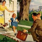 Los enemigos de la familia aborrecen la figura del padre. En la imagen, el regreso a casa en una ilustración publicitaria de los años 50.