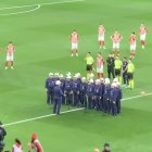 Mineros cantando Santa Bárbara Bendita en el Molinón