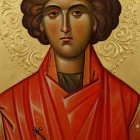 Un icono de estilo oriental con el médico mártir San Pantaleón, martirizado en el año 303 por el emperador Galerio