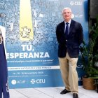 Maía San Gil y José Masip presentando el 27º Congreso Católicos y Vida Pública en San Pablo CEU en Madrid