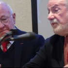 El premiado filósofo Rémi Brague con Jaime Mayor Oreja se dirige a los representantes de asociaciones provida de España